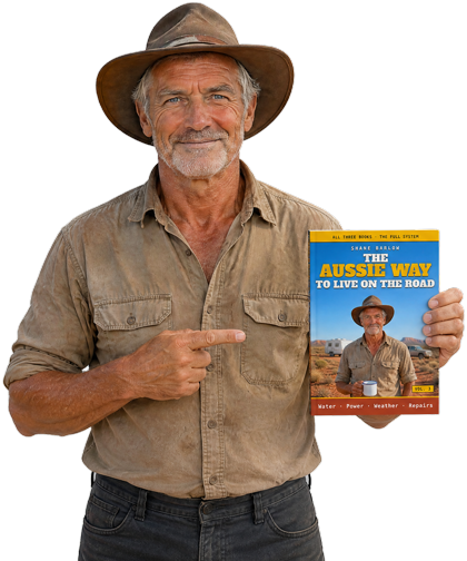 Shane Barlow holding The Aussie Way to Live on the Road